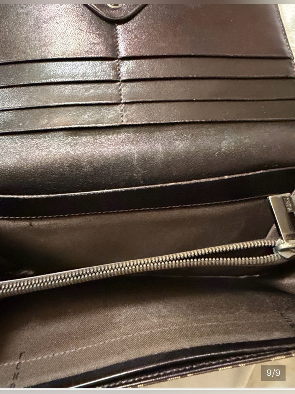Fendi Zucca Canvas Wallet with Unbranded Gold Chain /COA - Picture 10 of 12